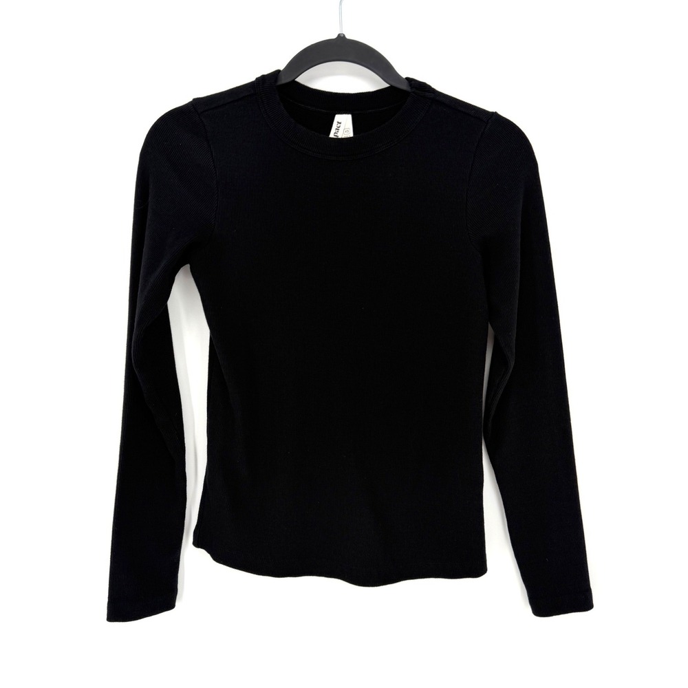 Pact Long Sleeve Top Ribbed Organic Cotton XS Black Slim Fit Crew Neck Tee